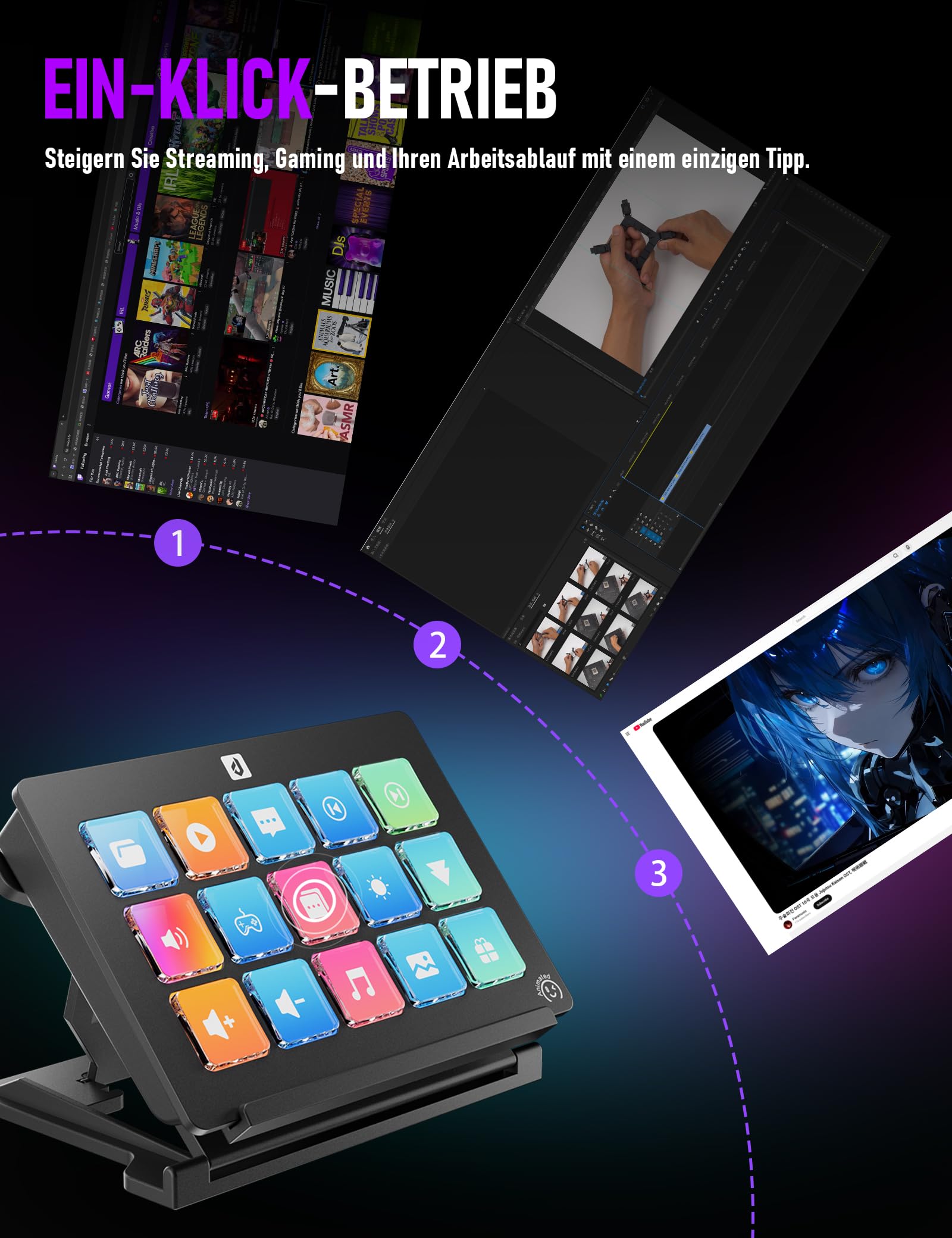 upHere Visual Stream Controller Macro Pad Streaming Deck, 15 teclas LCD programables, para creadores de contenidos, jugadores y profesionales, compatible con PC, Mac, OBS, YouTube-V293
