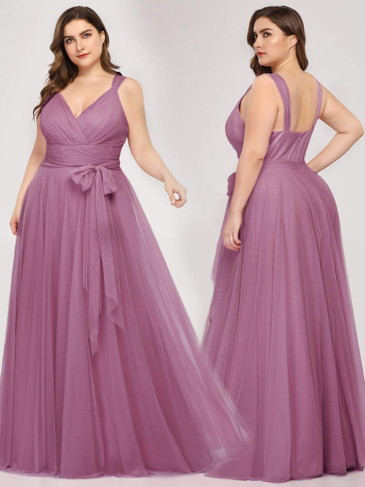 Ever-Pretty Plus Robe de Soirée Grand Taille Élégante A-Line Taille Empire Col en V Tulle Longue Femme 07303PL