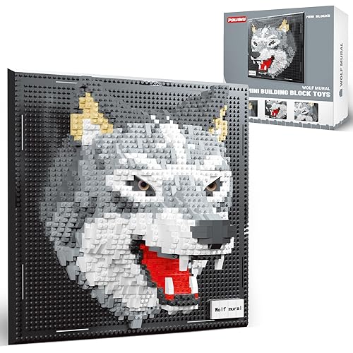 Wolf Micro Mini Building Block Sets for Adults, No Compatible with Lego, 3D Animals Wall Art Kits for Home Wall Decor & Table Display, Creative Toy Gifts for Kids Teens Boys Girls (2214 PCS) - Wolf