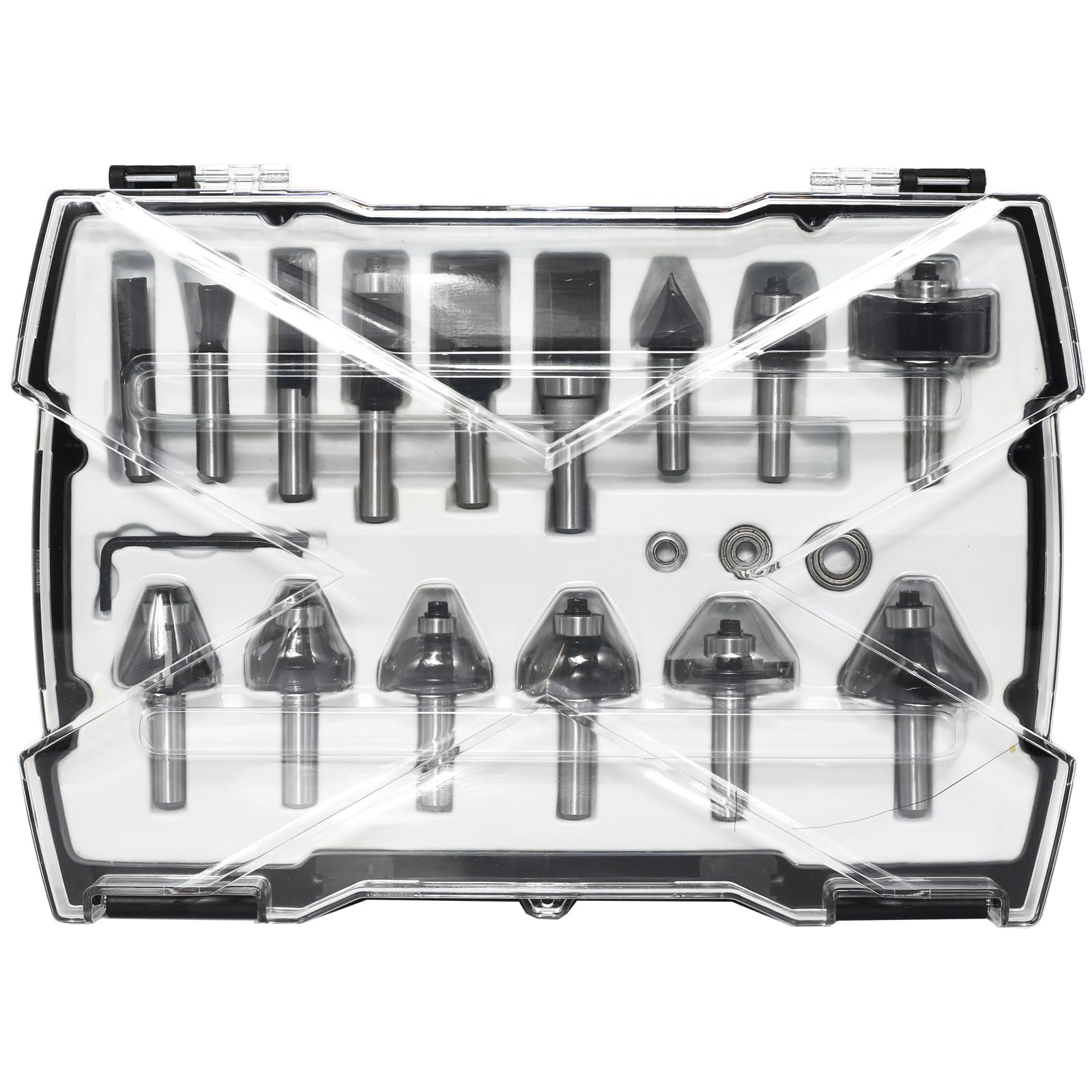 15 frese a gambo da 8 mm, per legno e tagliatrice, con contenitore di stoccaggio, 15 pezzi kit di frese miste, per la finitura del legno vari