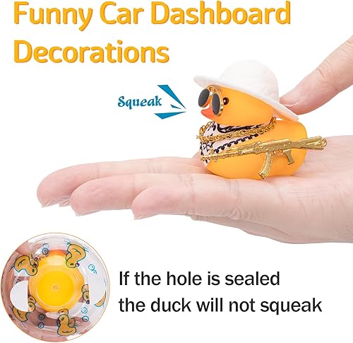 Miniatura 5 de wonuu Decoración de pato de goma para automóvil, accesorios de decoración de tablero de instrumentos de pato vaquero occidental con mini anillo de