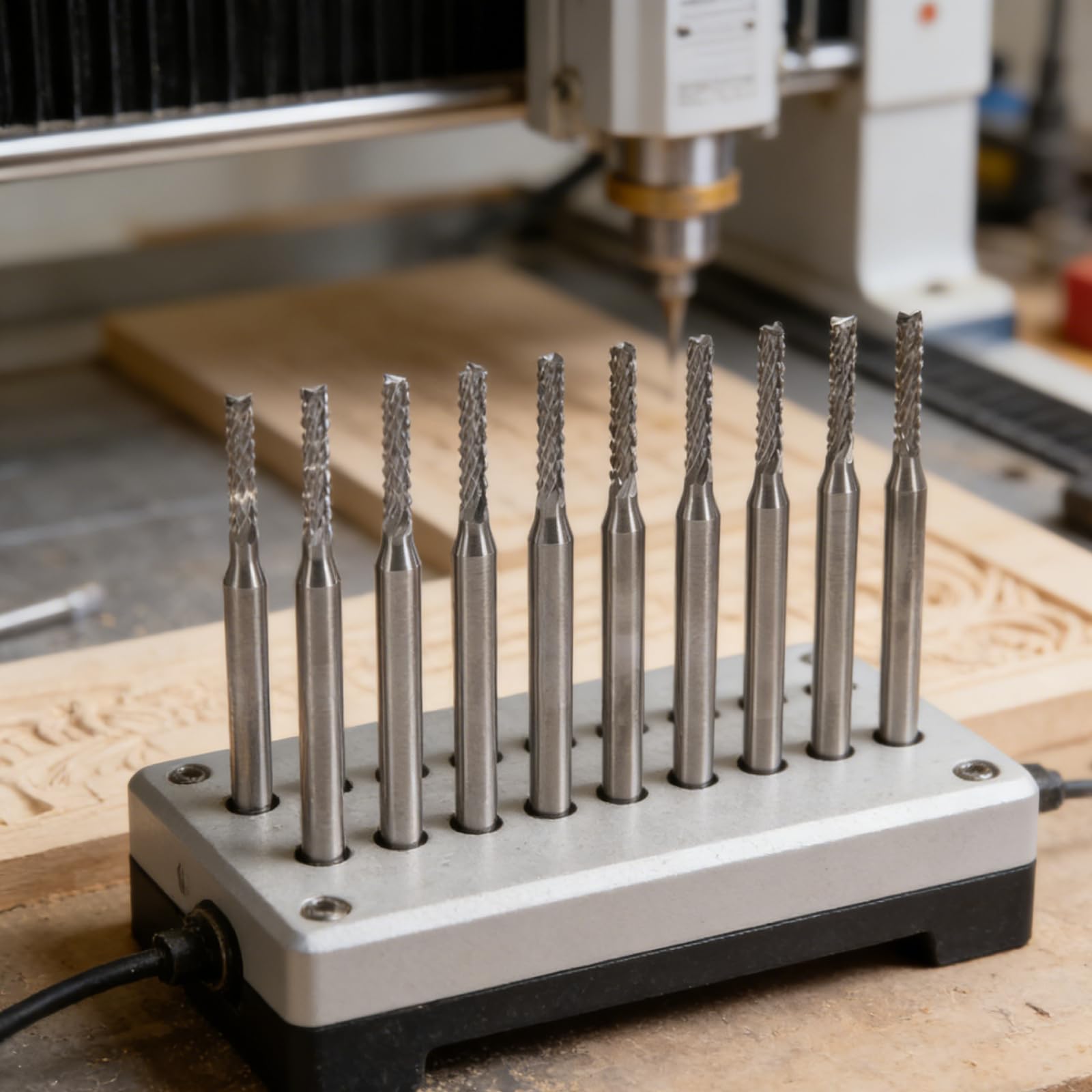 Fraises en bout CNC Router Bits - 10pcs 2mm Fraise en bout en carbure cémenté Kit de mèches de gravure Outil de fraisage à queue droite Foret de sculpture SMT/CNC/P-C-B Cutter