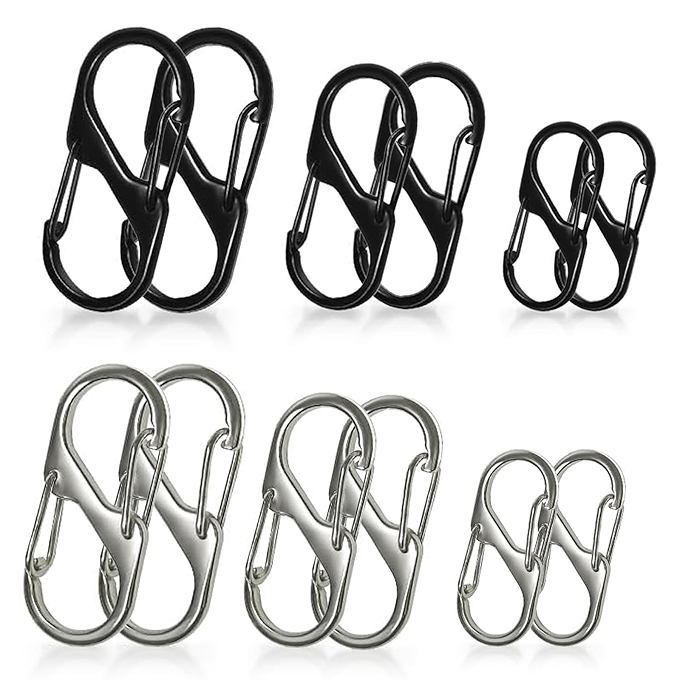 拉链锁夹小钥匙链钩 S型登山扣（黑色、银色）