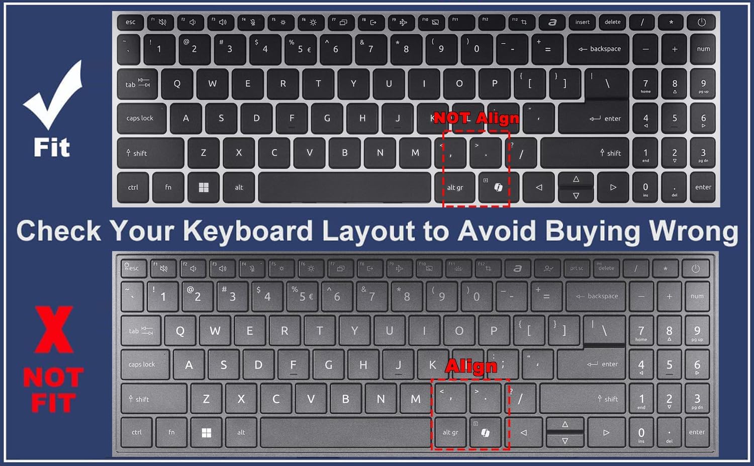 Keyboard Cover for Acer Aspire 15 A15-41/51/61M, Aspire Go 15 AG15-31P/42P/51P/71P/71PT, Aspire Vero 15/16 AV15-51/52/53P AV16-51P/51PT, Aspire 5/Go 17 A517-58M AG17-31P 17.3 (Not Fit Aspire 16) image 2