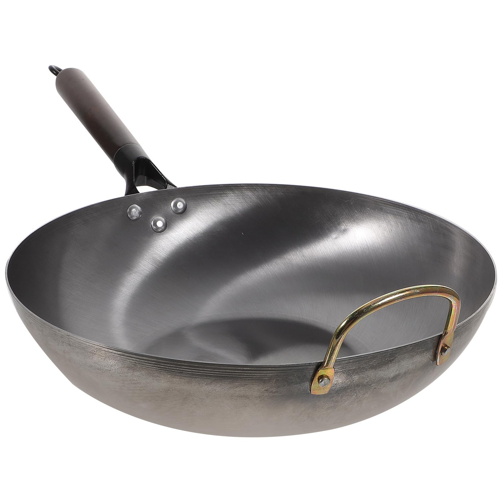 Wok Multifuncional de Hierro Negro Mango de Madera para Camping