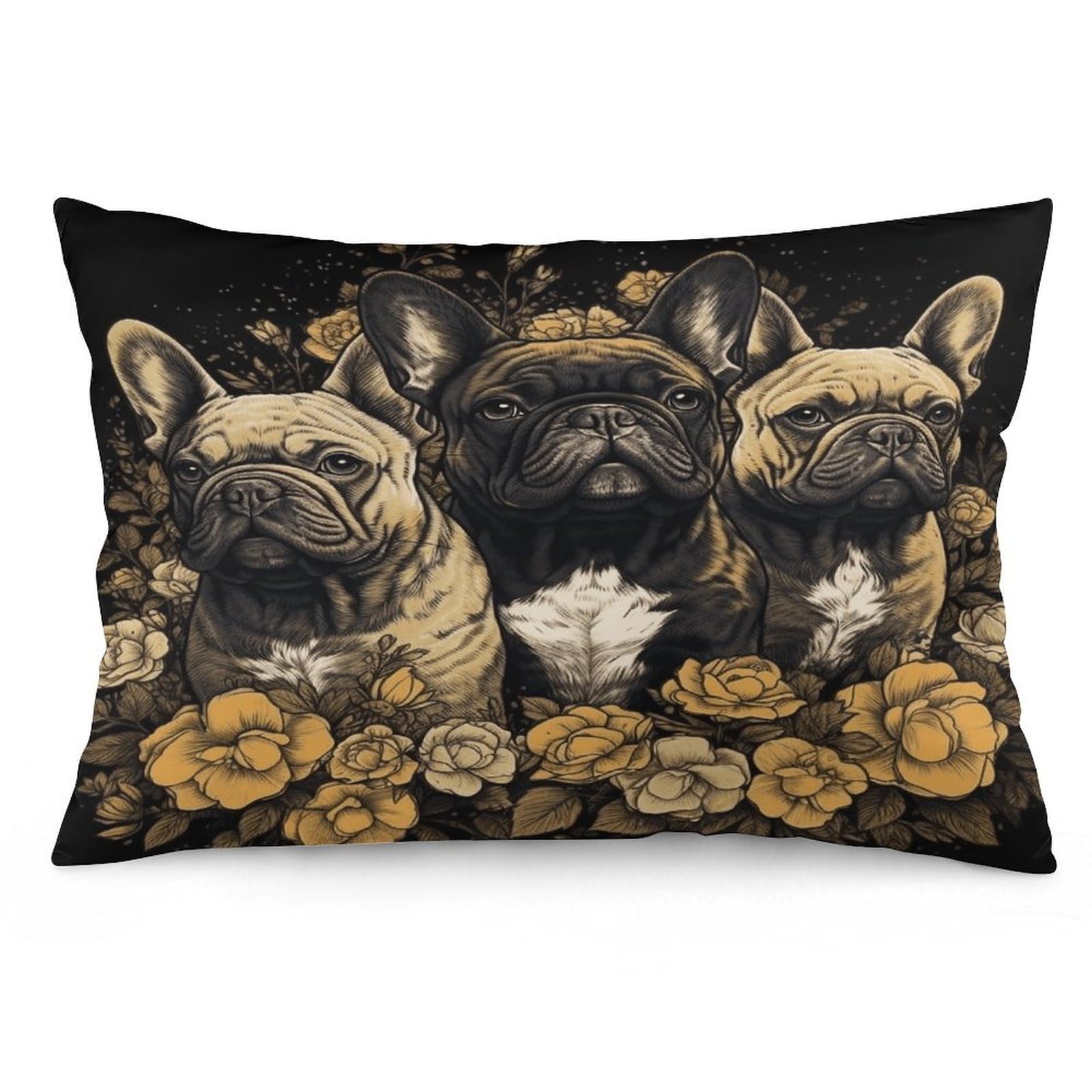 Three French Bulldogs Throw Pillow Cover Soft Pillow Case Decorative Lumbar Pillow Cover Cozy Throw Pillowcase Polyester Rectangular Cushion Case Decor for Couch Sofa Bed