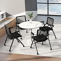 Vista 2 de FYLICA Silla de Oficina Plegable con Ruedas de PU y Reposabrazos Suave - Respaldo de Malla Ergonómica Elástica, Silla Apilable para Sala