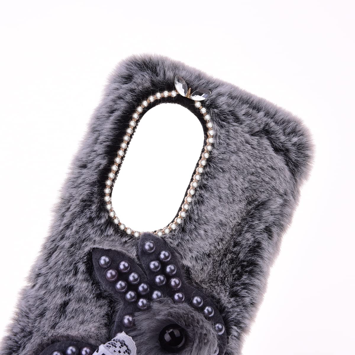 Custodia Peluche Morbida A Forma Di Coniglio Per ASUS Zenfone 9, Con Cristalli E Fiocco, Protezione Carina Invernale, Grigio