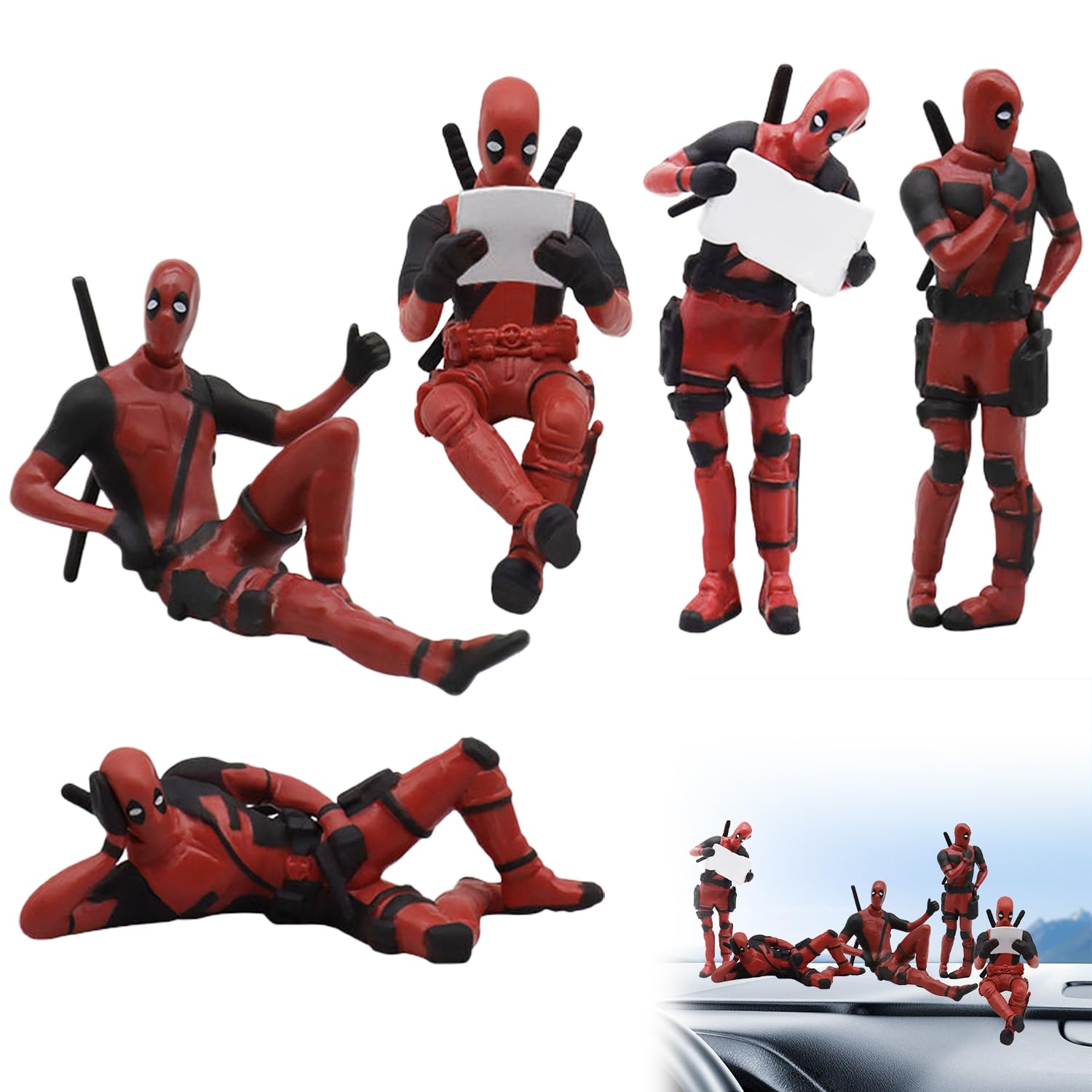 Deadpool Retrovisor Decoración, 5 Piezas Ornamento Colgante de Deadpool Oscilante, Deadpool de decoración de automóvil, Colgante de Deadpool Retrovisor de Coche, para decoración Coche, Hogar