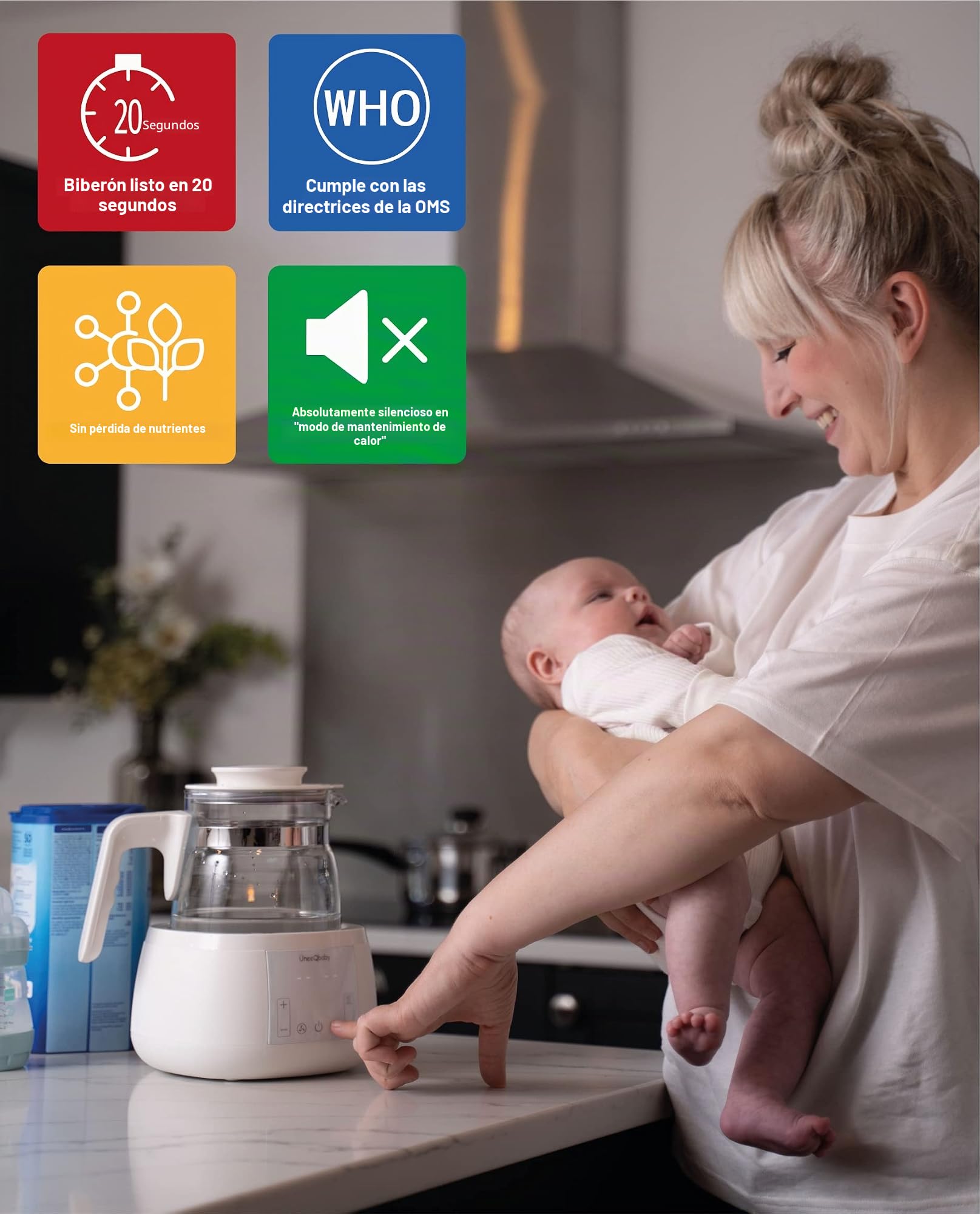 biberones y alimentos para bebés, nueva función de luz nocturna