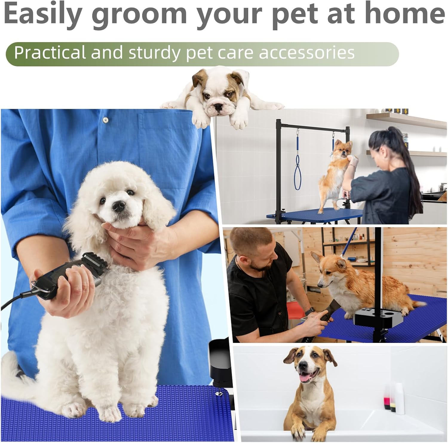36'' Blue Foldable Dog Grooming Table with Iron Frame and Mesh Tray