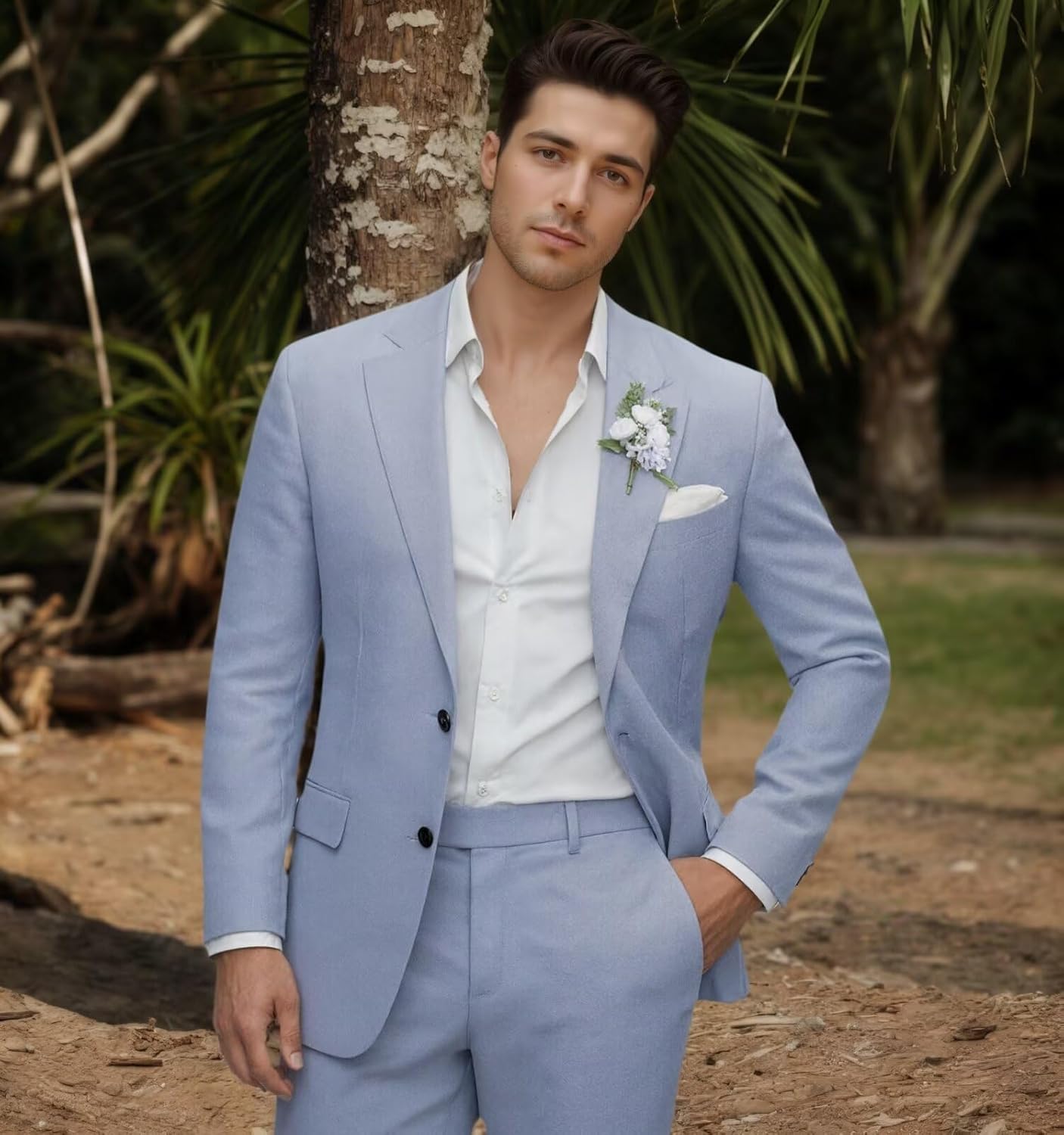 Linen Suit for Men Slim Fit 2 Piece, Mens Linen Suit for Groom Beach Wedding Prom Summer Casual Men's Suits Tuxedo
