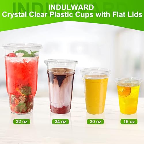 Miniatura 6 de 50 unidades Vasos de plástico de 32 onzas con tapas, 50 juegos de vasos transparentes desechables de gran tamaño, ideales para batidos, café helado,
