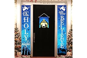 Ivenf Christmas Decorations Outdoor Yard: Blue Holy Night Banner Front Porch Sign Set