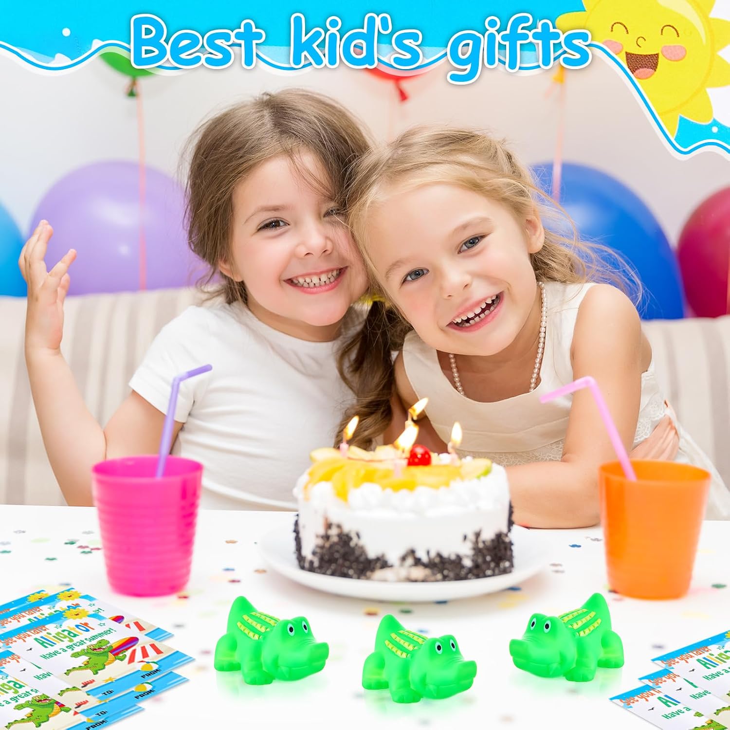 Sotiff 48 Sets End of the Year Gifts for Students from Teacher Rubber Crocodile Toy with Gift Cards Mini Alligator Toys for School Students Kids Office Summer Supplies