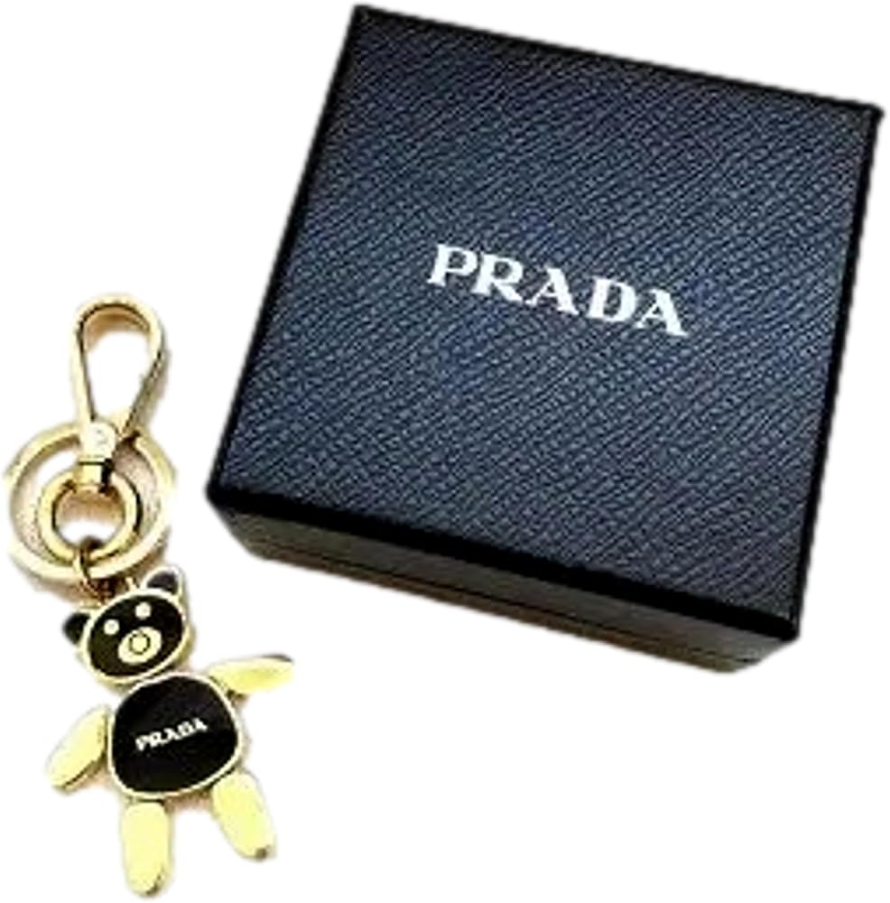Prada Women's Black/Gold Teddy Bear Handbag Charm Keychain at