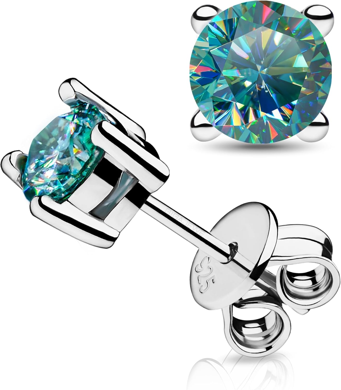GIGAJEWE Blue Green Color Moissanite Stud Earrings Round Cut Moissanite 0.2ct-1.0ct/pair,18K Gold Plated 925 Steling Silver, Stud Earrings For Men Women