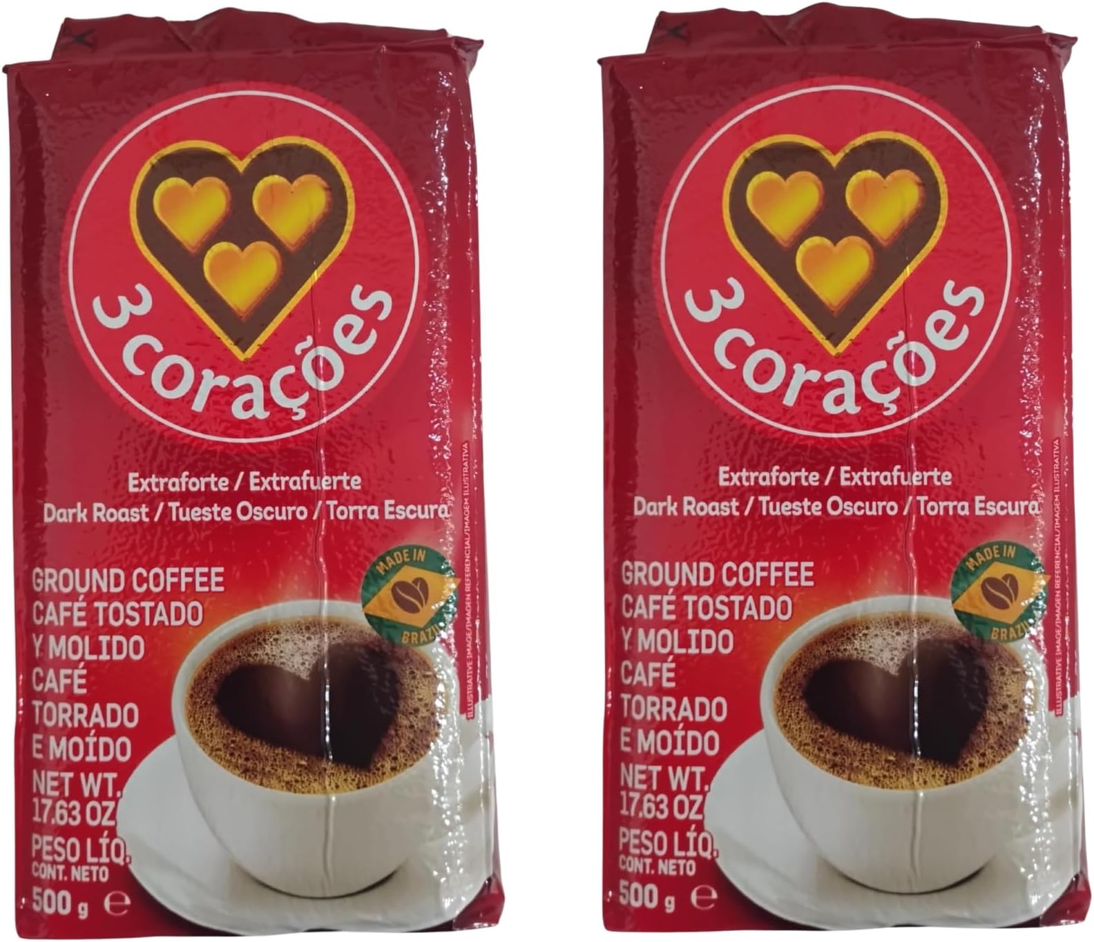 3 Corações Dark Roast Ground Coffee - 70 Ounce | Pack of 3 - Dark Roast Coffee