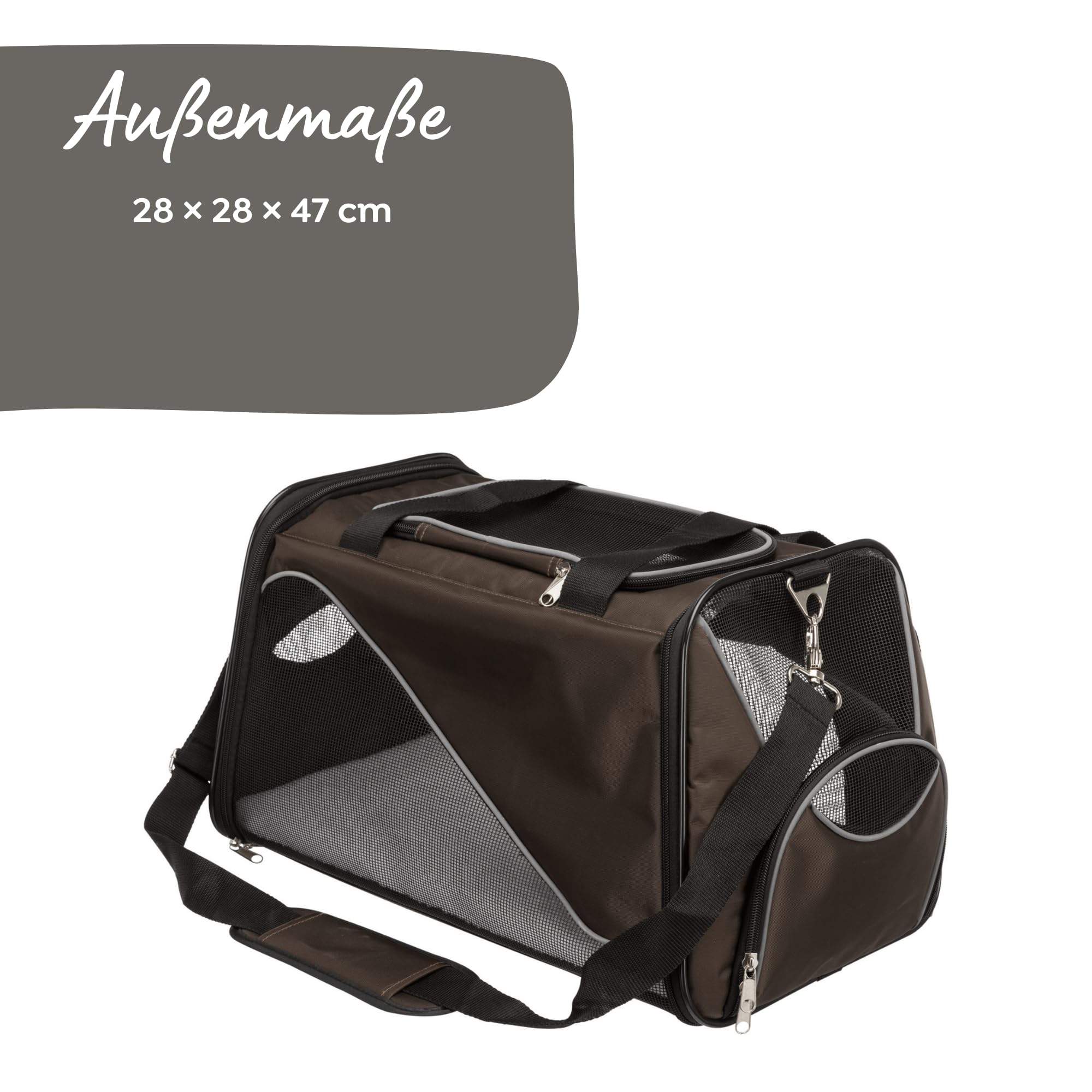 TRIXIE Hunde-Tasche Joe - Öffnungen vorne und oben - abnehmbarer Schulterriemen - integrierter Kurzleine - gepolsterte Bodenplatte - reflektierende Elemente - 28 × 28 × 47 cm - bis 10 kg - 28847
