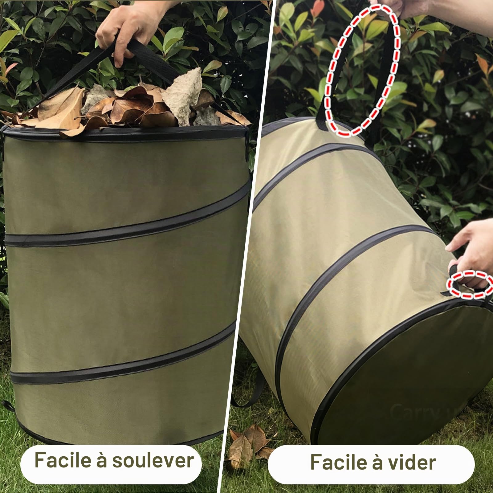 Sac Jardinage Déchets, Sacs de Jardin 113L Indéchirables, Sac de Jardin Pop-up avec Couvercle avec Poignées, Sac à Déchets de Jardin, Étanche, Pliable et Réutilisable, Robuste Sacs Poubelle de Jardin