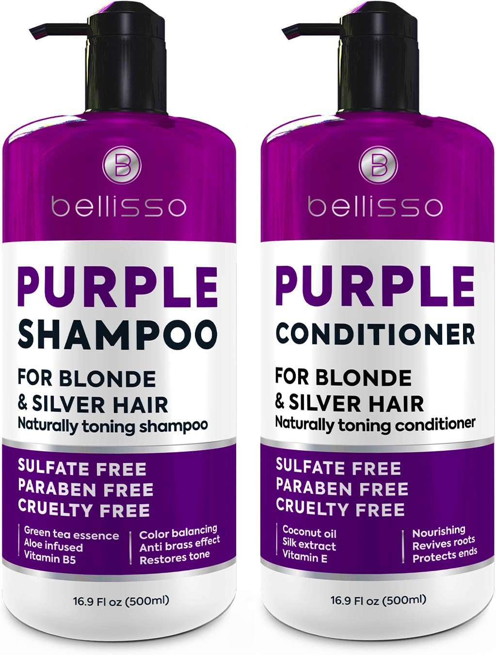 Purple Shampoo and Conditioner Set - Sulfate Free Salon Grade (2 x 16.9 fl oz) - Hydrating Toner - Shimmer Correction for Platinum Blonde, Silver, Light, and Grey Hair