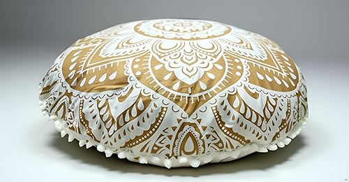 Miniatura 9 de Funda de almohada grande de 32 pulgadas con mandala dorada Barmeri, para meditación, asiento otomano, hippie, decorativo, bohemio, puf otomano, puf