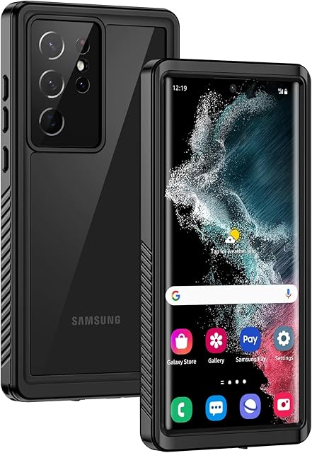 Lanhiem for Samsung S22 Ultra 5G Case, Waterproof S22 Ultra Cover Dustproof Shockproof Case with Built-in Screen Protector, Full Body Underwater Protective Case for Galaxy S22 Ultra 6.8 Inch, Black
