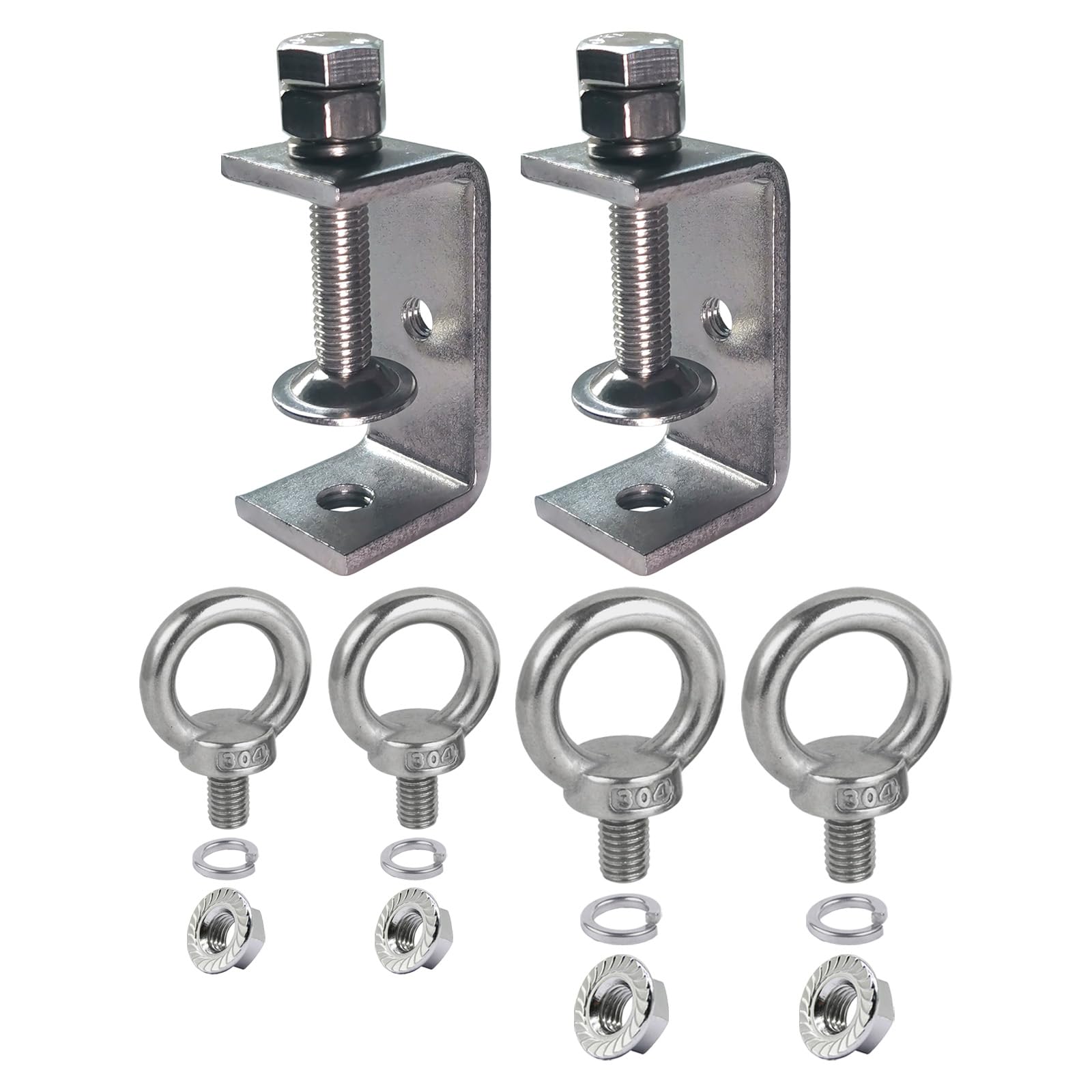 Lot de 6 serre-joints en C en acier inoxydable - Petite pince en C - Plage de serrage réglable de 20 à 50 mm - Ouvertures de mâchoire en C de 55 mm avec vis à anneau M8 M10 pour le travail du