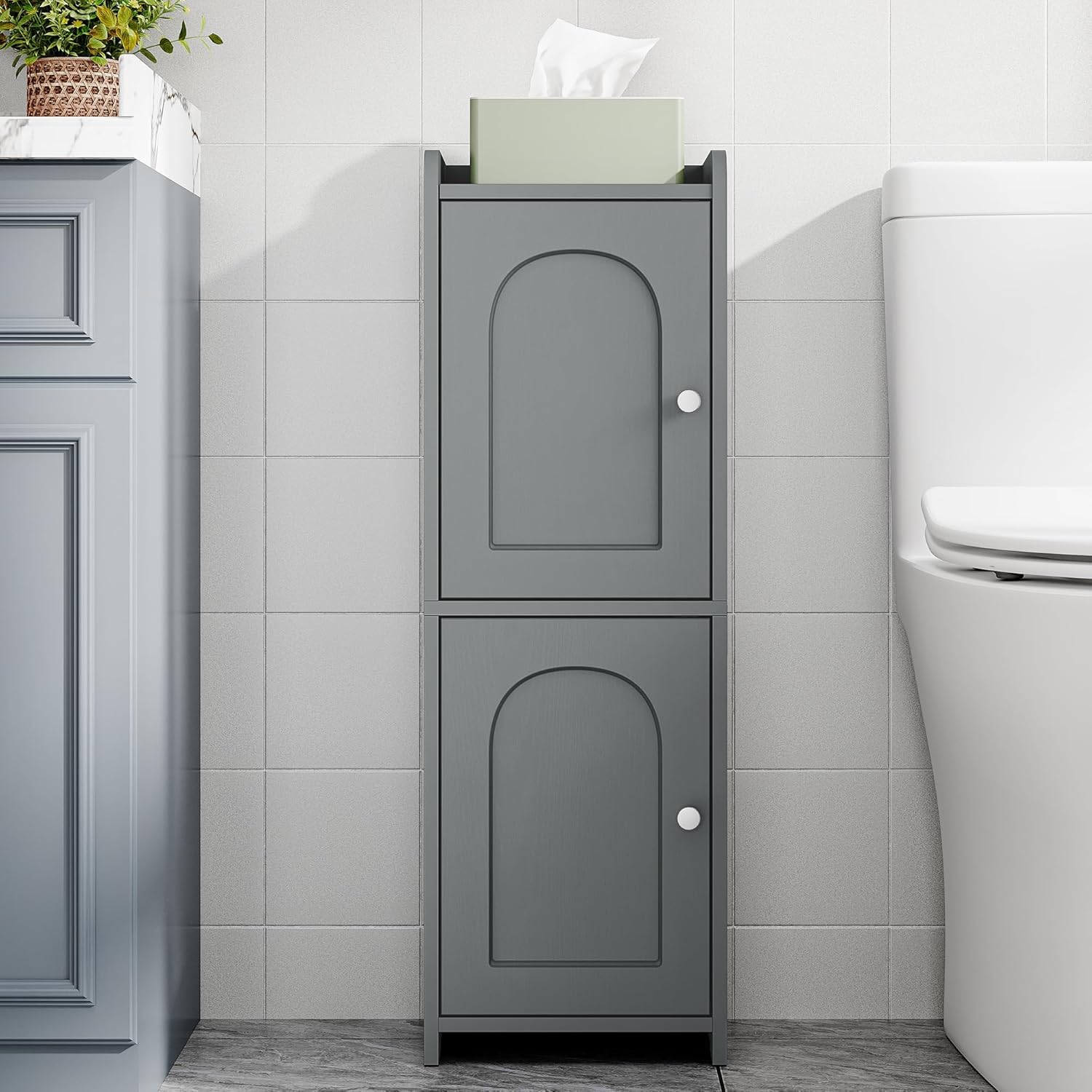 Photo 1 of ***FOR PARTS ONLY/MISSING ASSEMBLY PIECES*** Hzuaneri Bathroom Storage Cabinet, Small Corner Floor Cabinet with 2 Doors and Adjustable Shelf, Narrow Toilet Paper Cabinets, Bathroom Organizer for Small Spaces, 7.9" D x 9.8" W x 29.5" H Gray