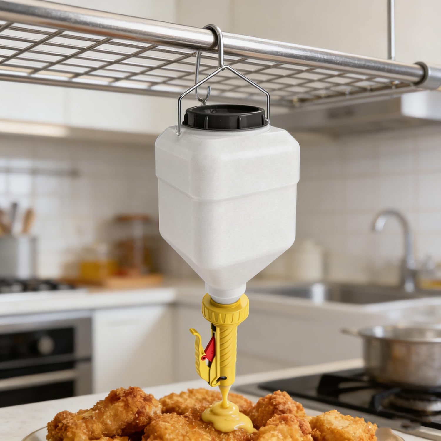 Dispensador de Salsa Colgante,Cuadrado de 5.5L,para Restaurantes,Tiendas de Patatas Fritas