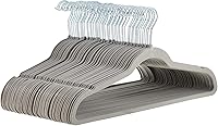 Amazon Basics 50-Pack Slim Velvet Non-Slip Hangers - Space-Saving Closet Organizers for Suits & Shirts, Gray/Silver