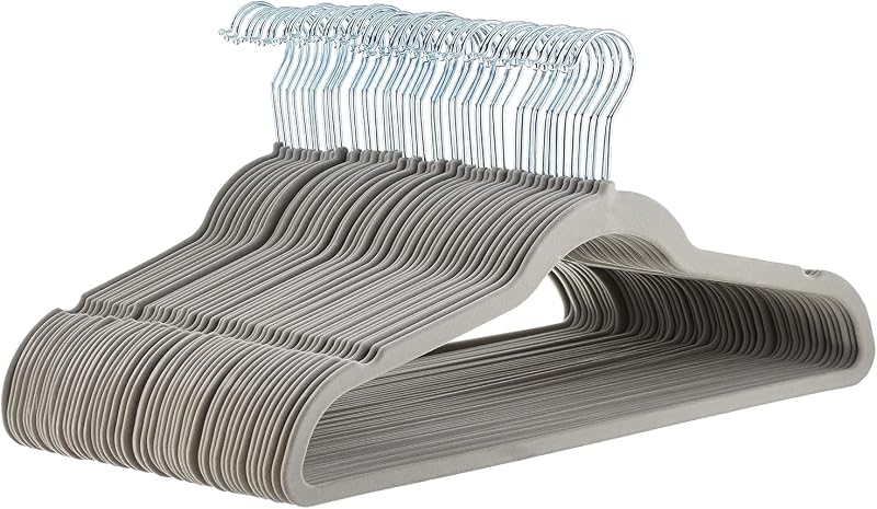 Perchas delgadas de terciopelo antideslizantes para ahorrar espacio, organizador de armario, gris/plateado, paquete de 50