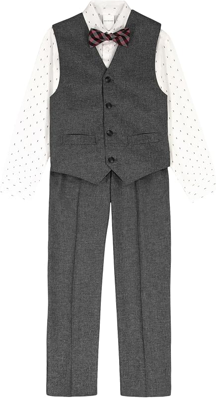 Van Heusen Boys' 4-piece Formal Suit Set, Vest, Pants, Collared Dress Shirt, and Tie