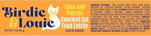 Vista 2 de Birdie & Louie Comida húmeda de atún y papaya para gatos, platos gourmet en hojuelas en caldo de 3 onzas (36 latas)