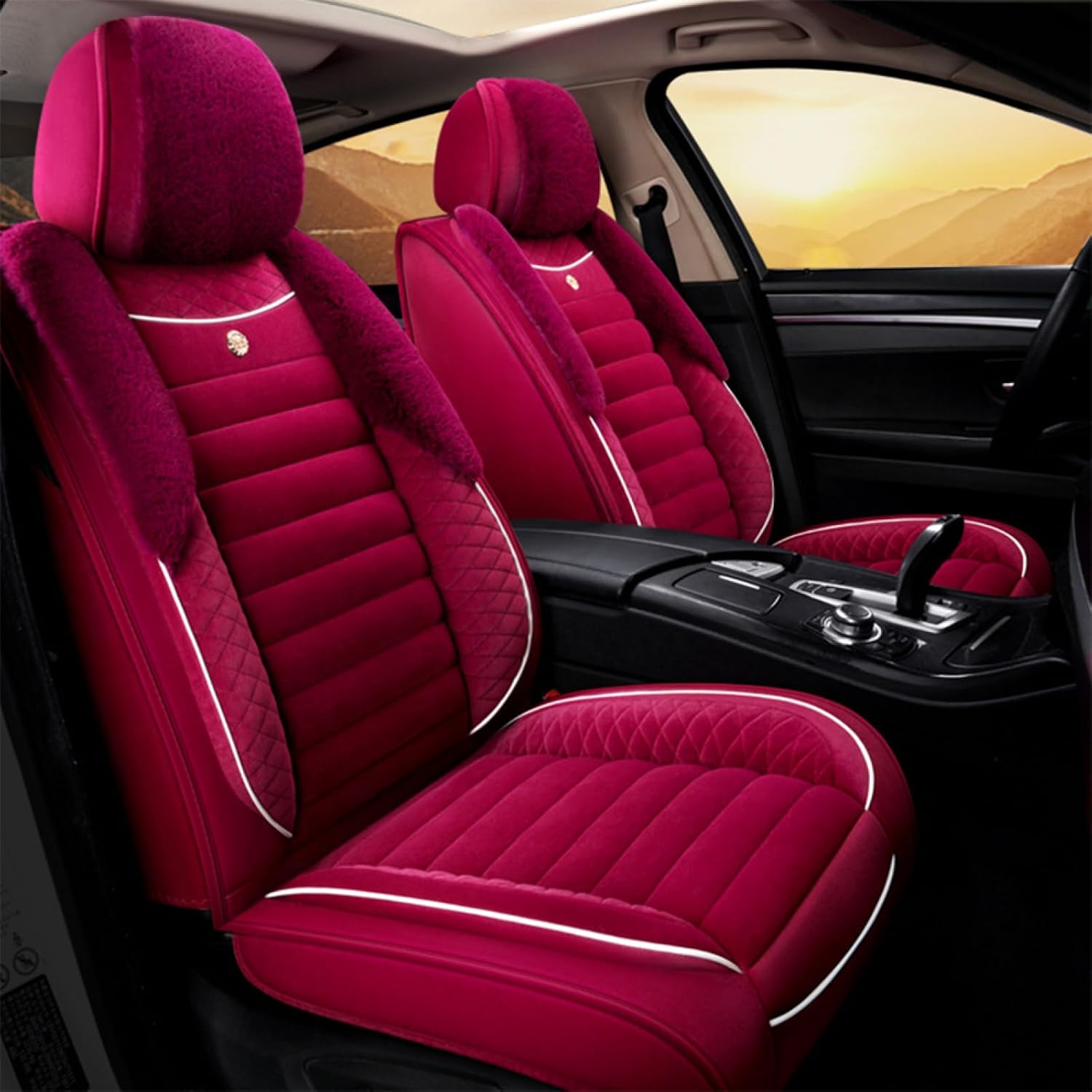 Full Set for Dodge for Charger Challenger Dart Durango Journey Seat Covers Red PU Leather Car Front Rear Seat Protection Cushions 5-Seat Cover Airbag Compatible Mbz184-Type Waterproof
