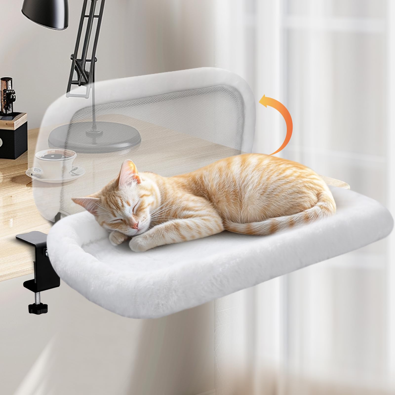 IPOW Heavy Duty Steel Frame Supports up to 50lbs Cat Desk Bed & Perch Space-Saving 90°Foldable with Soft Ultra-Plush Faux Fur for Small Medium Large