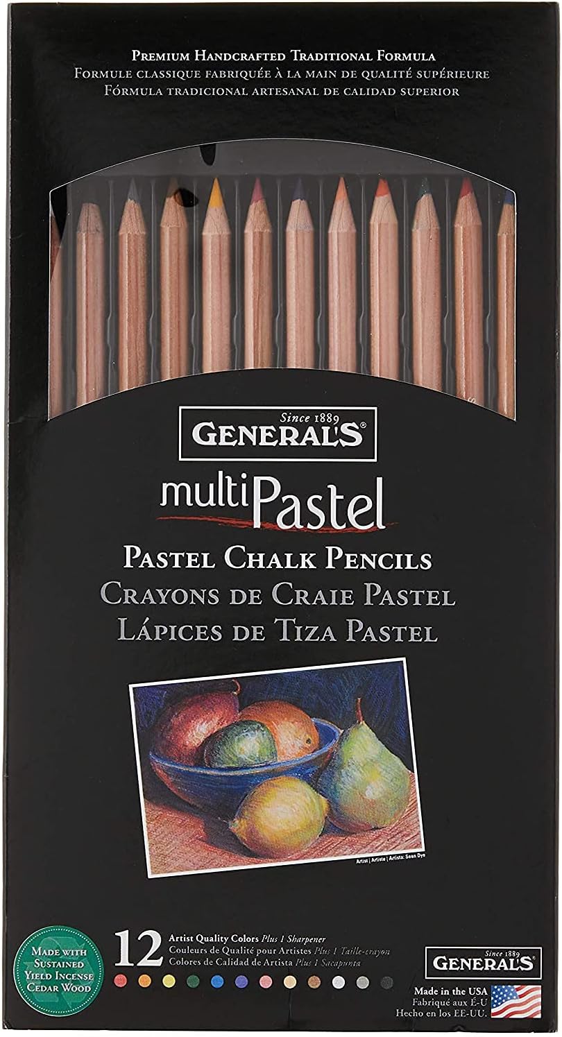 General Pencil 4400-12A General's Pastel Chalk Pencils, 12 Colors, Multicolor, 7 x 1/4 x 1/4 in