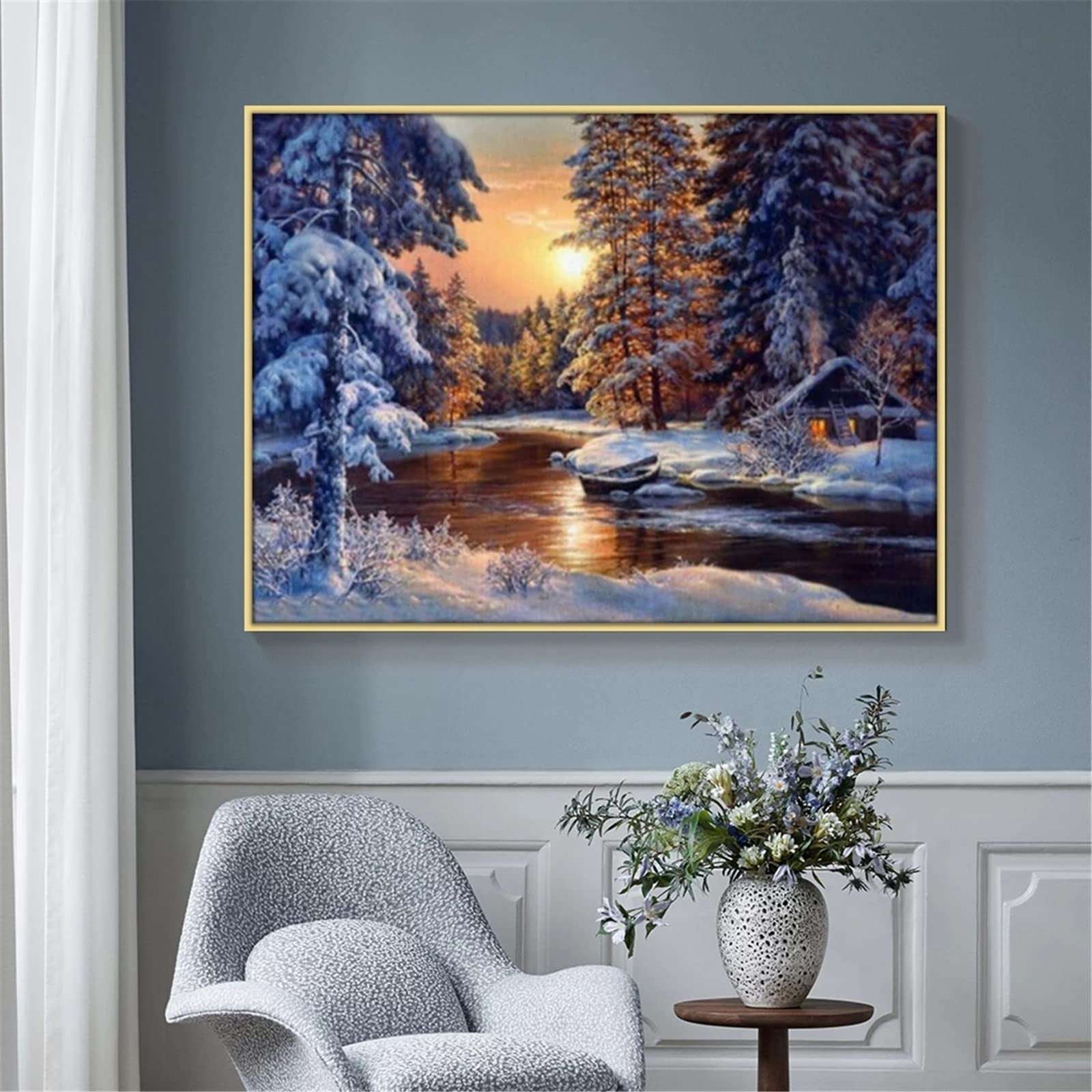 Diamond Painting Wald Winterlandschaft (2) Diamant Malerei Kit Erwachsene/Kinder,DIY 5D Diamant Painting Bilder Große 70x100cm Stickerei Voll Strass Kunsthandwerk Wohn-Schlafzimmer Wanddekor