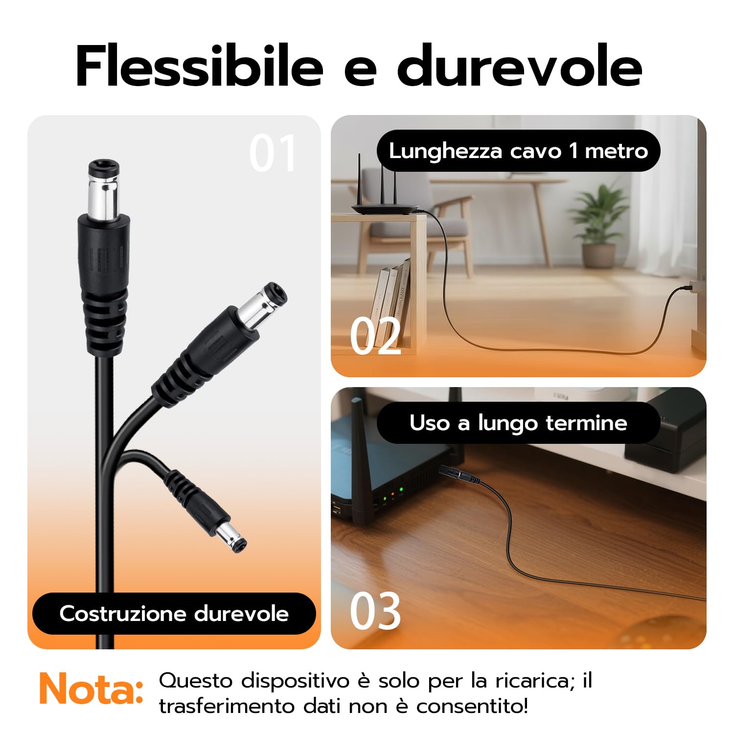 Cavo di Alimentazione da USB a DC 5V,Cavo di Ricarica USB con 5 connettori DC, Ingresso a Uscita DC 5,5 x 2,5 mm, per router, CCTV