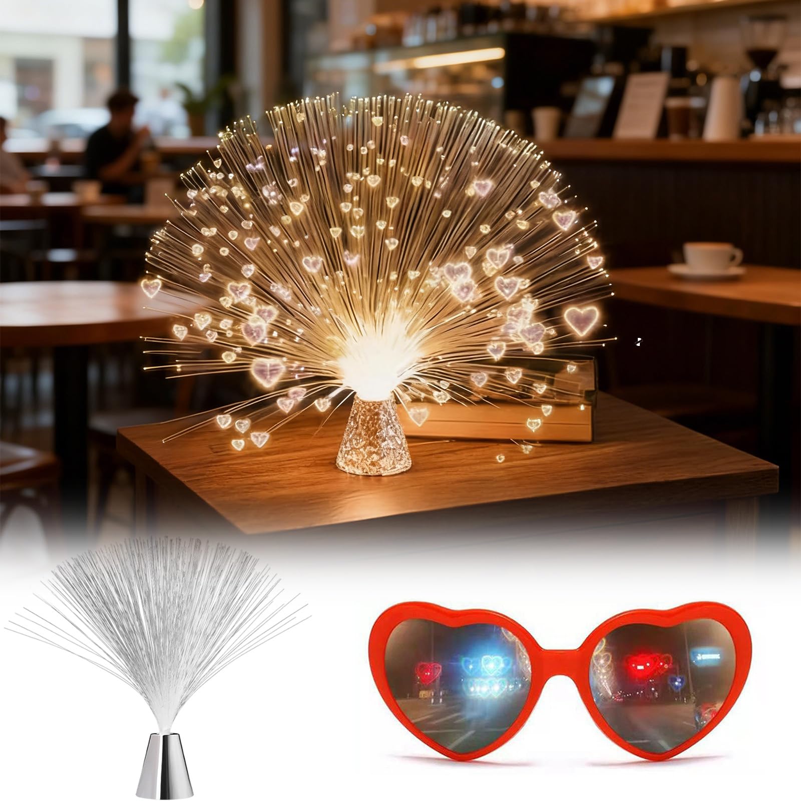 rialgirw 2026 New Where Dreams Sparkle Fiber Optic Lamp-7 Colors, Adjustable Color-Changing Romantic Heart Mood Lighting, Fiber Optic Christmas Decorations with Heart-Shaped Glasses, Home Décor (C)