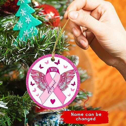 Miniatura 10 de Adorno de Navidad personalizado de sobreviviente de cáncer, con texto en inglés "It Came We Fought I Won", adorno de Navidad personalizado con