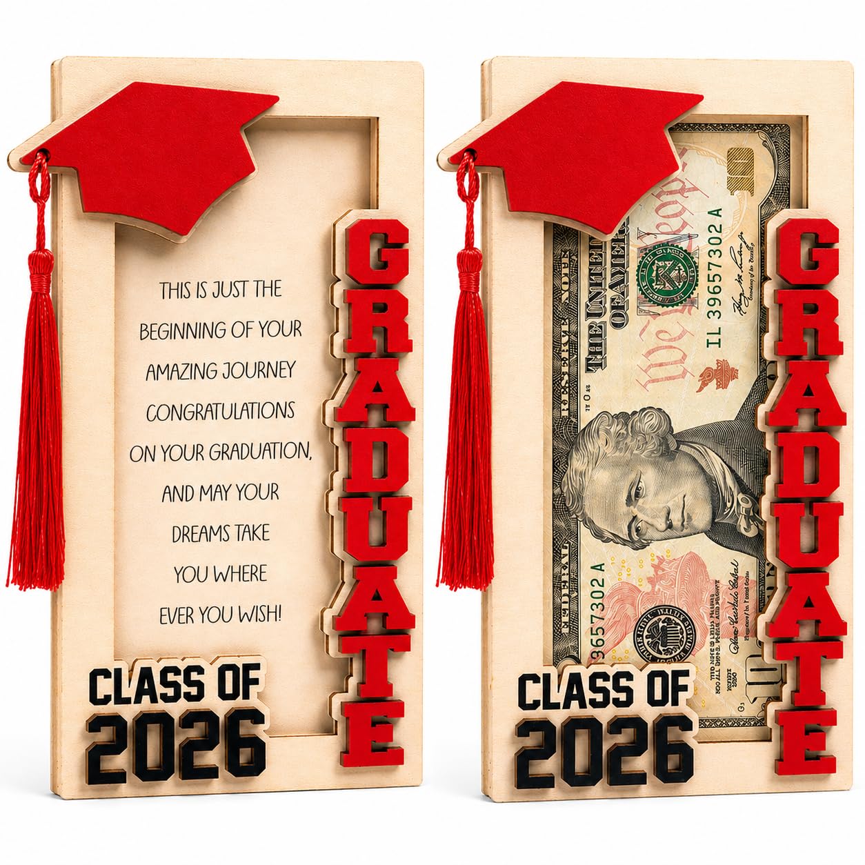 Photo 1 of 1Pc Red Graduation Money Holder for Cash Gift, Class of 2026 Decorations, Congrats Grad Wooden Gifts for Him Her, High School Graduation Gifts for Boys, Wood Graduation Money Holder 4.4''x6''