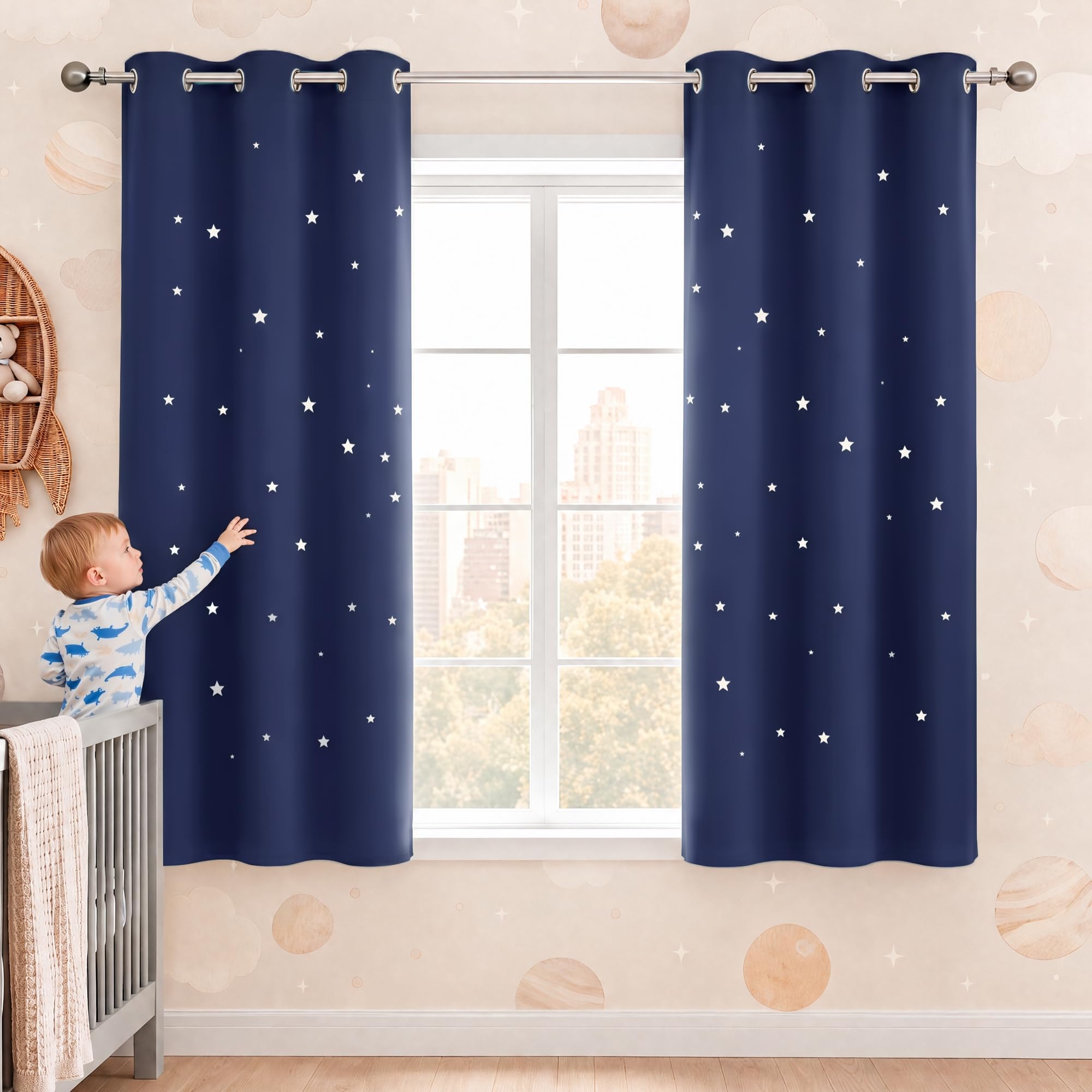 NICETOWN Navy Blue Blackout Curtain 45 inch Long for Bedroom, 34"Wide, 1 PC