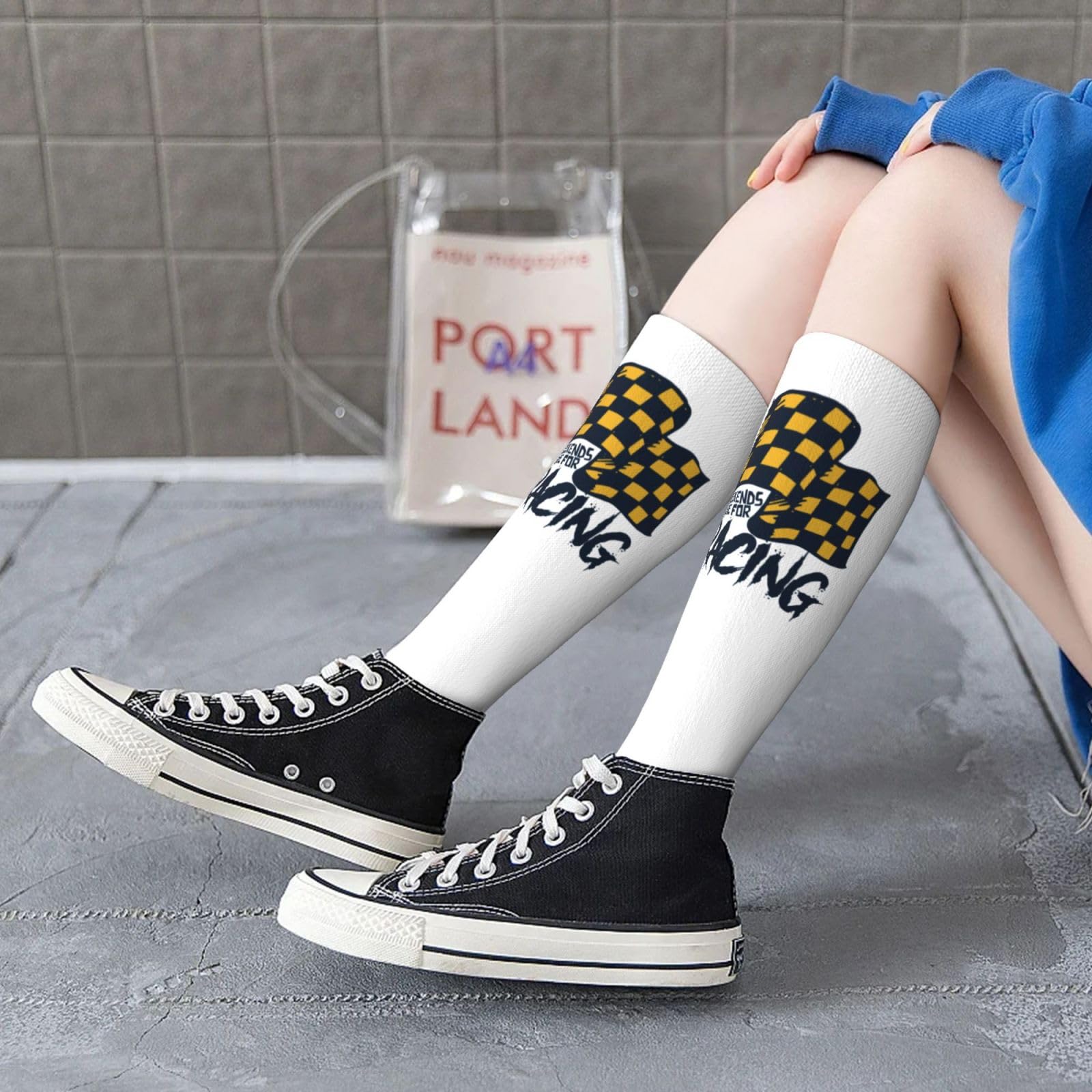 Haebfsl Women'S Knee High Socks Drag Racing Weekends Are For Racing Athletic Thin High Stocking Sport Casual Tube Socks