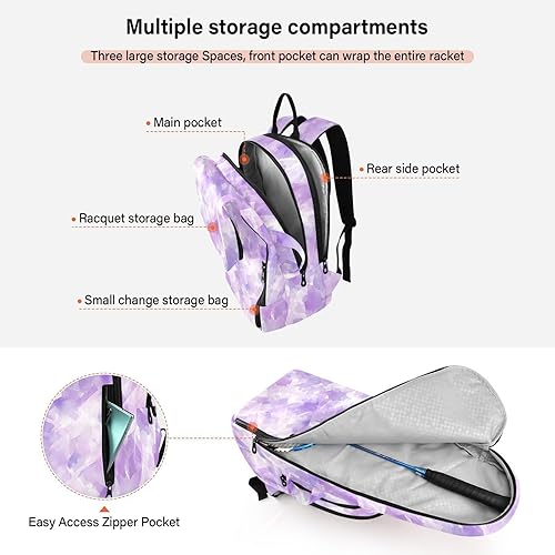 Miniatura 5 de Mochila de tenis para bádminton, ligera, abstracta, acuarela, lila, morado, rosa claro, 2 raquetas, bolsa de tenis acolchada, bolsa de gimnasio para