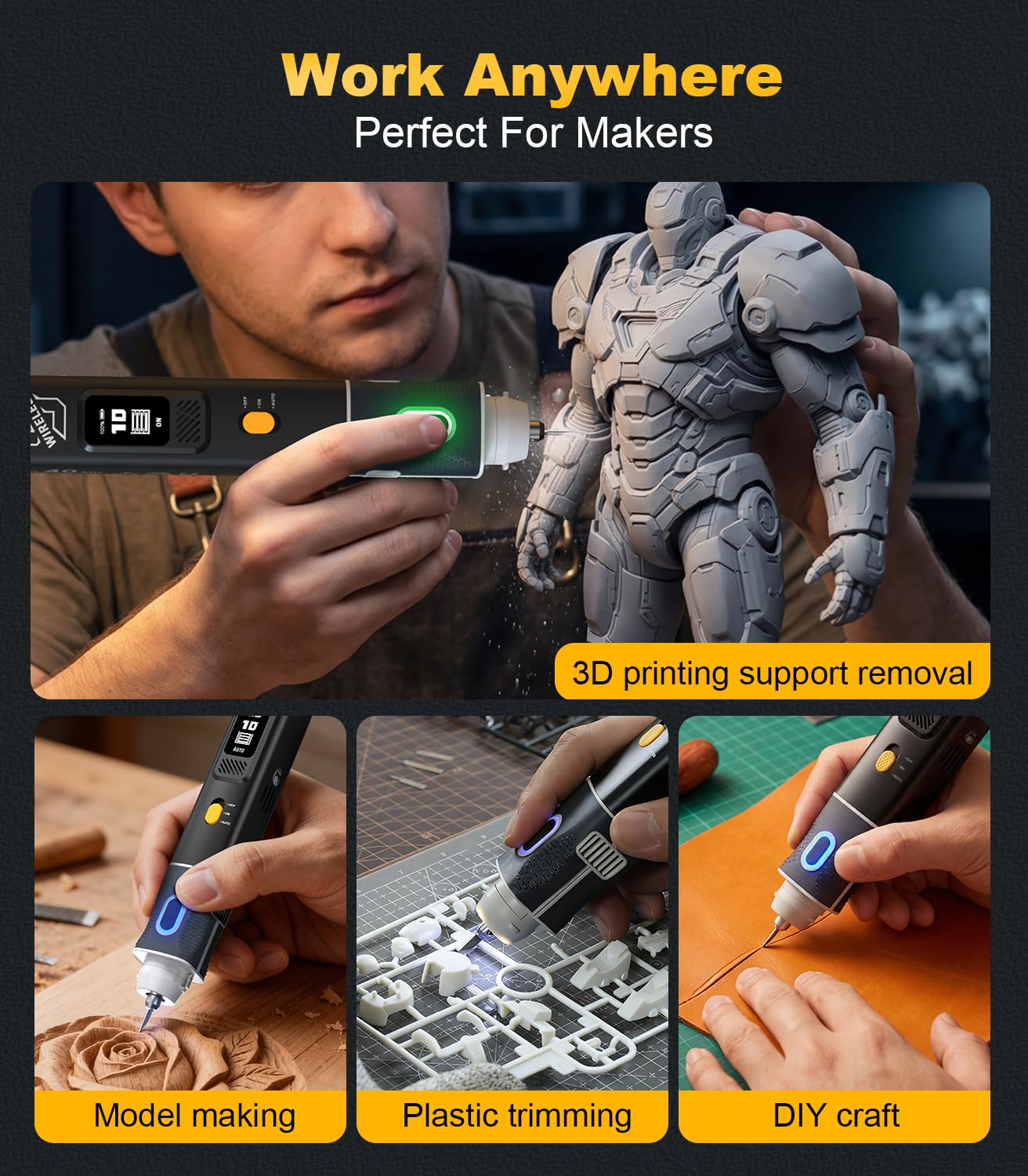 Wireless Ultrasonic Cutter, Ultraschall Messer mit 50 Klingen, Tragbarer professioneller Ultraschallschneider für 3D-Druck, 40 kHz Handgeführter Ultraschallschneider für Holzbearbeitung