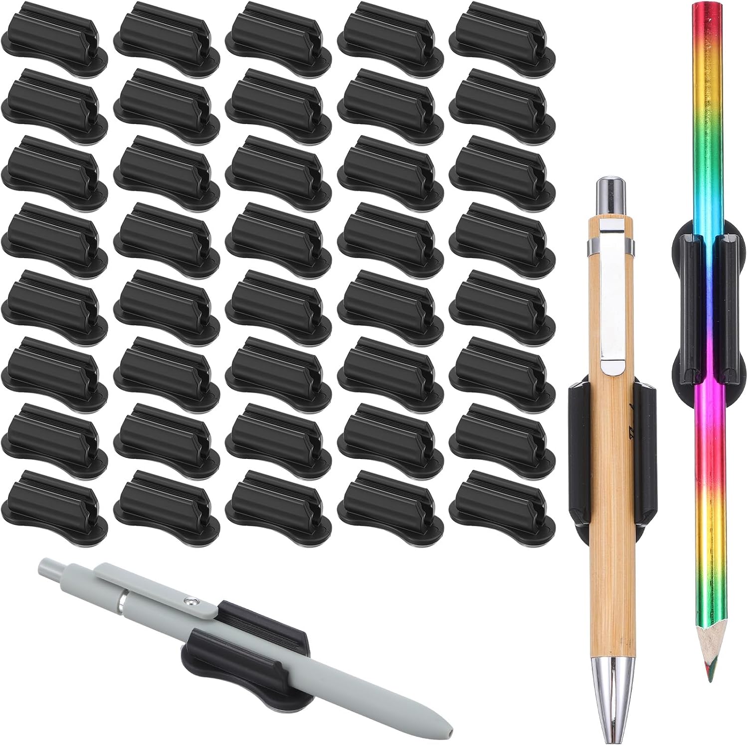 40 Pack Adhesive Pen Holders, Silicone Pencil Holder For Desk Wall Clipboard, Double Hole Marker Organizer, Office Supplies
