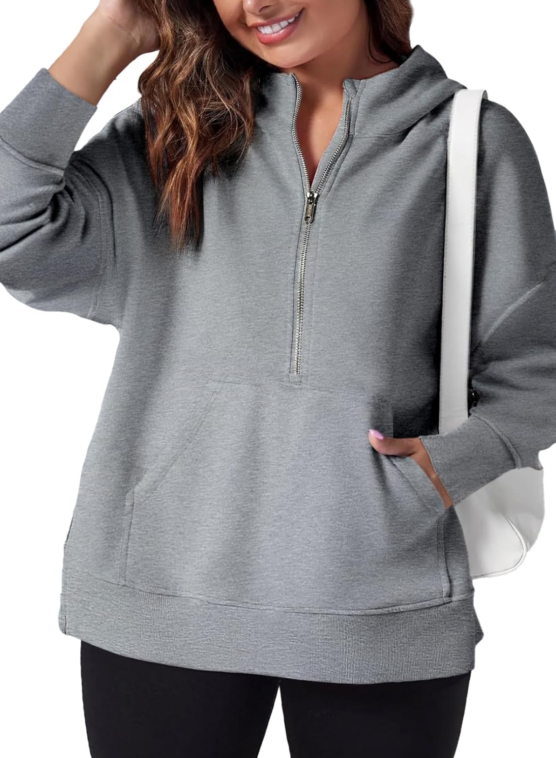 Eytino Women Plus Size Sweatshirt Half Zip Long Sleeve Hoodies Tops Oversized Casual Sweaters with Pockerts(1X-5X)