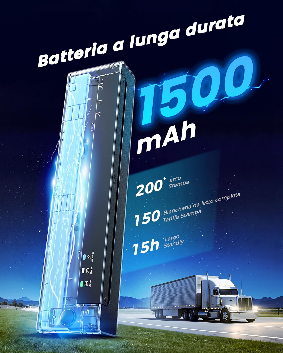 TATTMUSE Stampante portatile A4 da viaggio, stampante termica A4 Supporta il formato A4/A5/B5, piccola stampante portatile senza fili compatibile con telefono, laptop, stampante portatile per ufficio