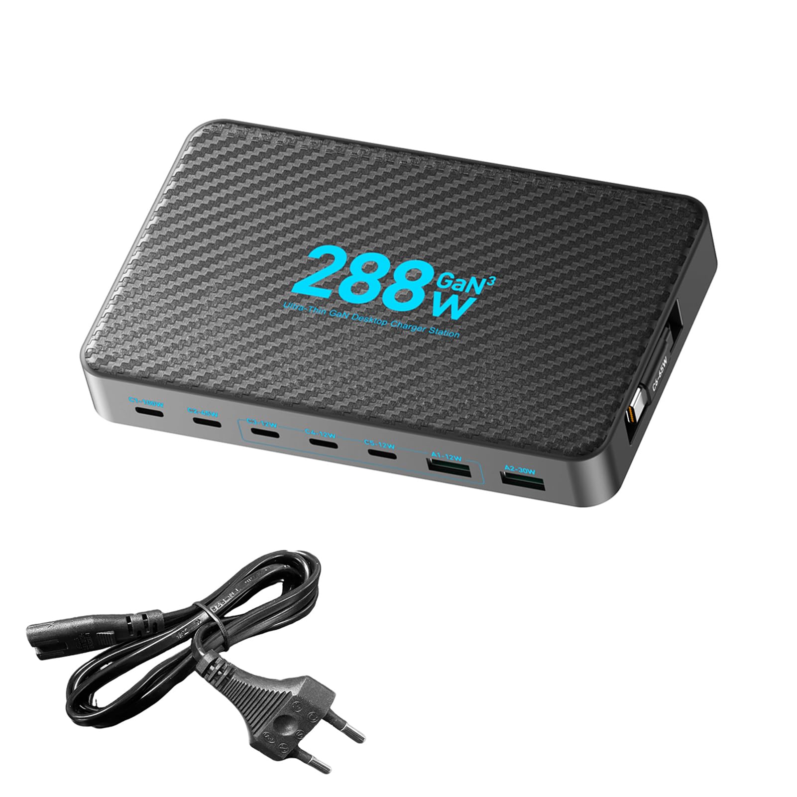 Domary Chargeur de Bureau GaN 288 W, Station de Charge Rapide à 8 Ports